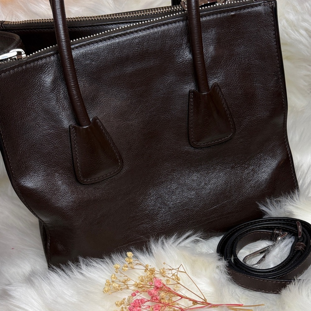 Prada Women's Dark Brown Leather Tote - Picture 3 of 14